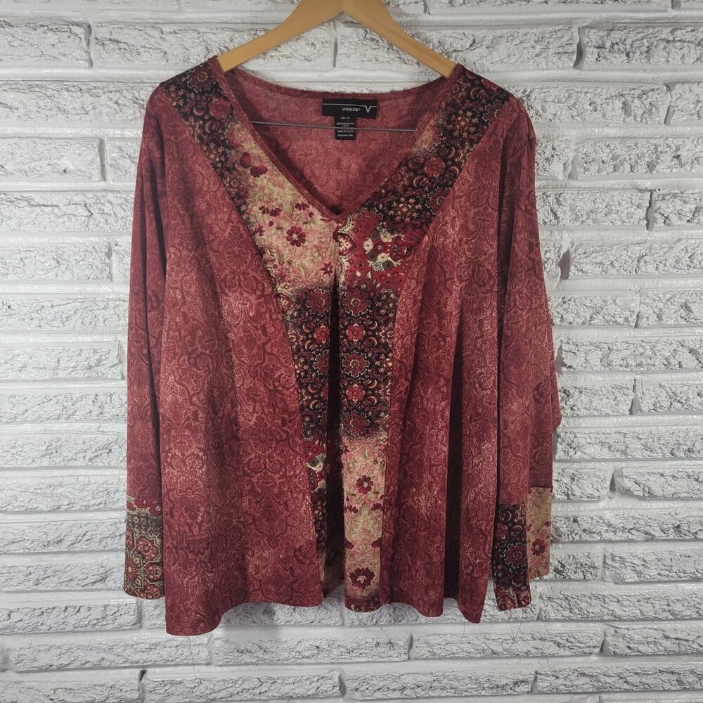 Venezia Womens Top 26 28 Plus Long Sleeve Red Floral Polyester FLO230E